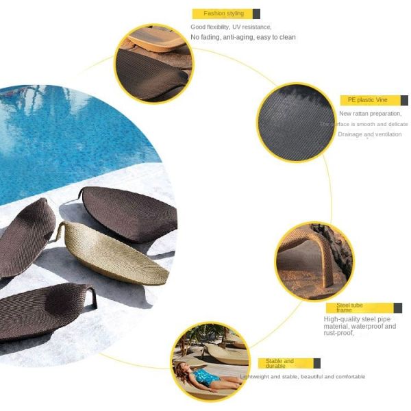 Modern Villa Beach Lounger Swimming Pool Leisure Chair PE Rattan Lounge Bed