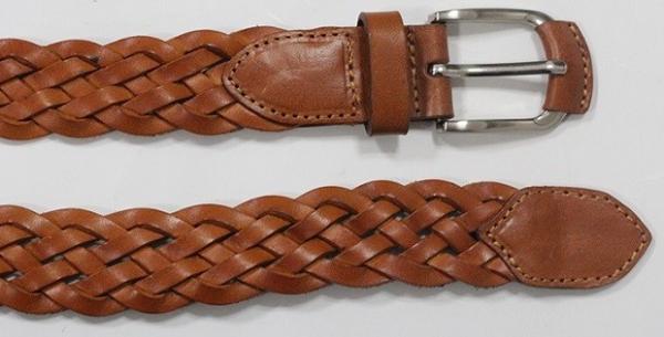 Tan Leather Braided Leather Belt Womens , Nickel Satin Buckle Ladies Belts For Jeans