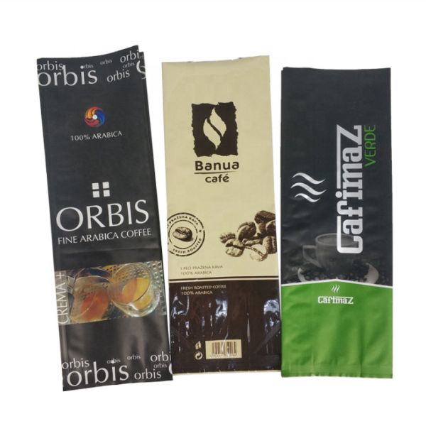 Custom Laminated Reusable Stand Up Bag Side Food Packaging Plastic Aluminium Foil Coffee Bag With Valve
