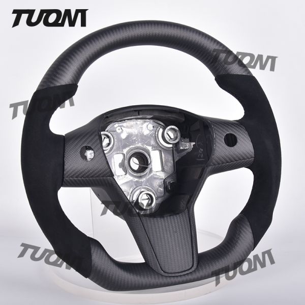 Heat Resistant Carbon Fiber Tesla Model3 ModelY Steering Wheel Rounded Universal Fitment