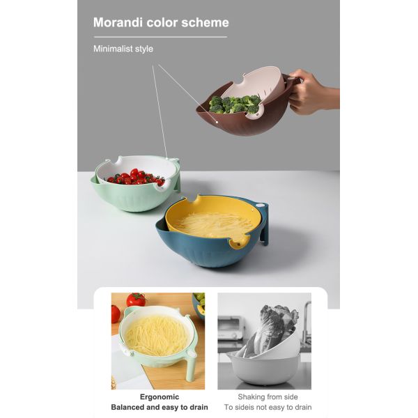 Versatile Cleaning 2-in-1 Plastic Colander Strainer Bowl Sets for Fruits and Vegetables