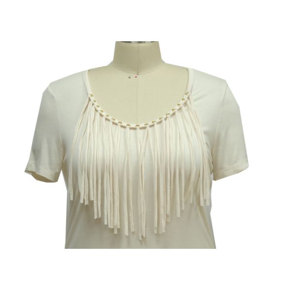 Women's Fashion 1/2 Sleeves Shirt Round-Necline With tassel Decoration Fit Size