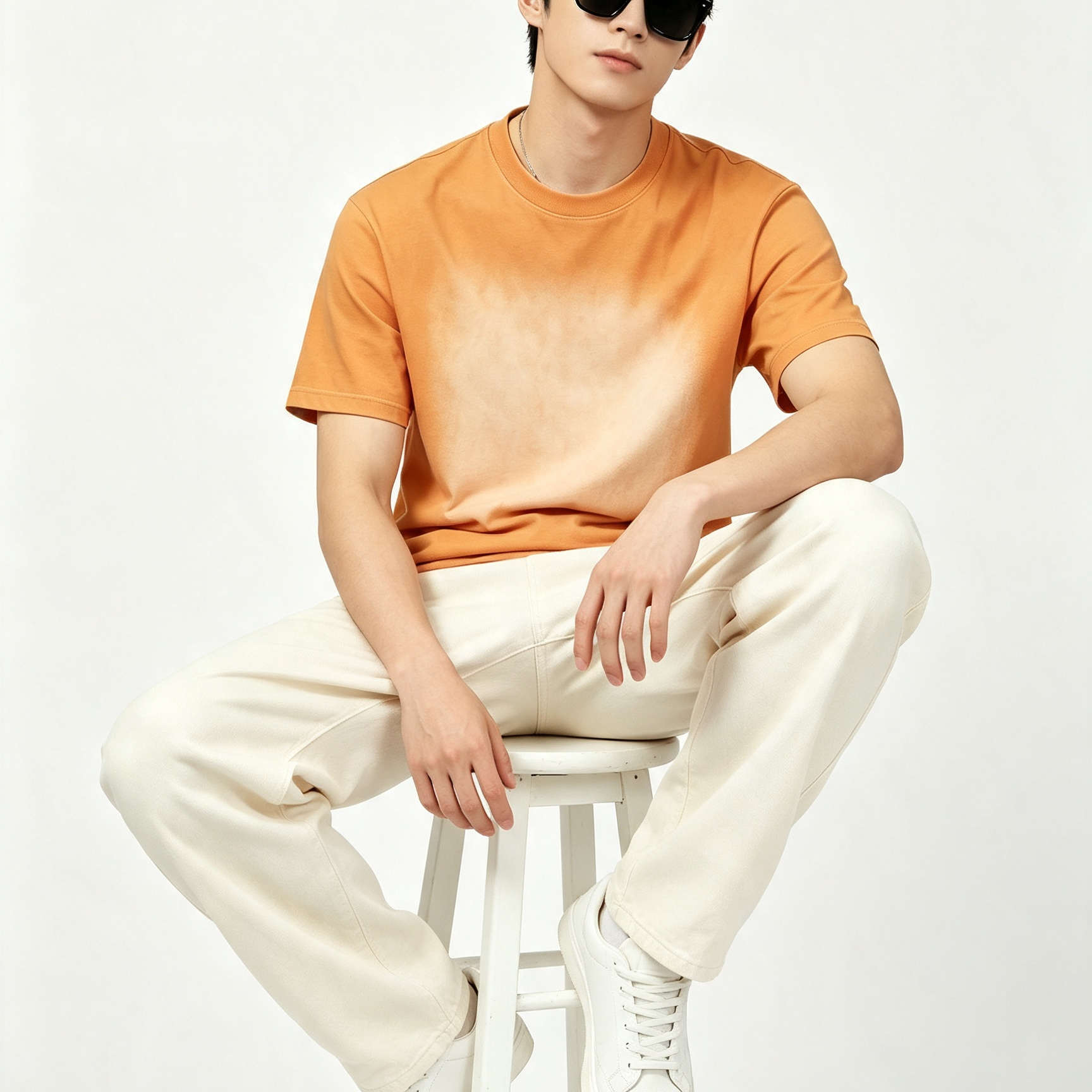 Men’s Oversized Gradient Spray-Wash Cotton T-Shirt 270GSM Casual Streetwear Top
