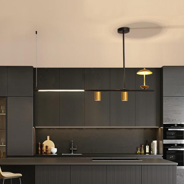 Black Simple LED Chandelier Modern Kitchen island Long Hanging Light(WH-MI-276)