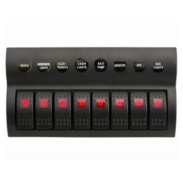 Marine Boat Splashproof Switch Panel 8 Gang With Led Indicator Rocker Auto Fuses