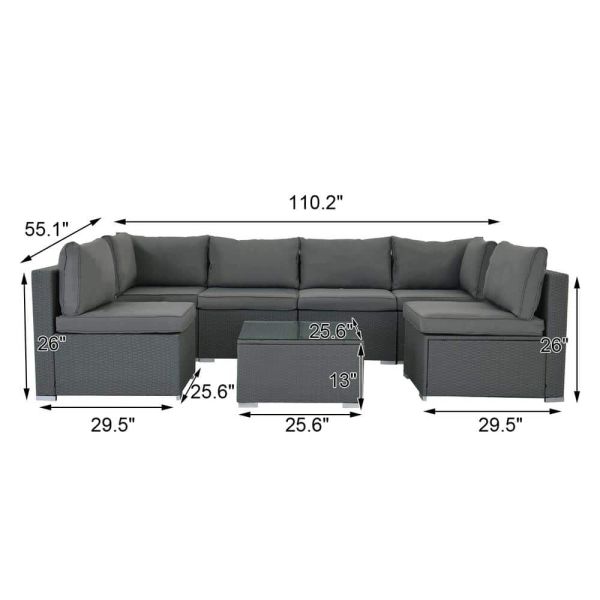 AJUNION Wicker Rattan PE Sectional Sofa Garden Set Patio Furniture Conversation Set Outdoor Furniture