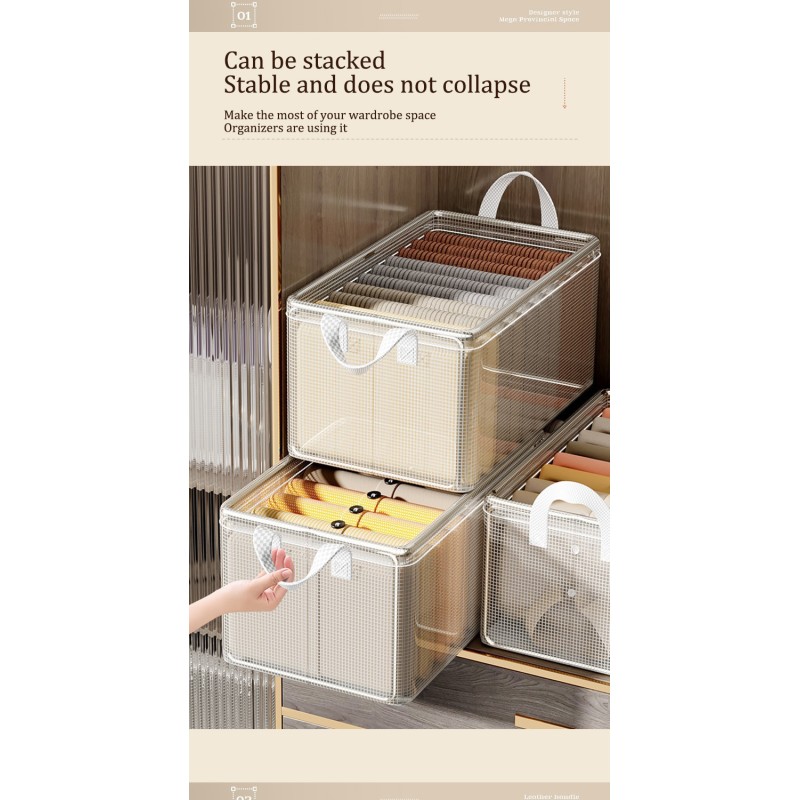 Transparent Pvc Clothing Storage Box with Handle, Drawer-Type Pants Storage Box with Lid