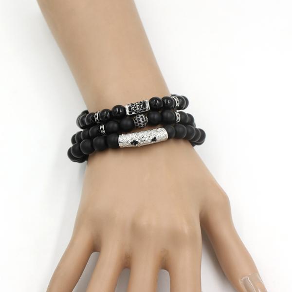 Fashion 3pcs Black Beaded Bracelet for Women Men Jewelry Gift