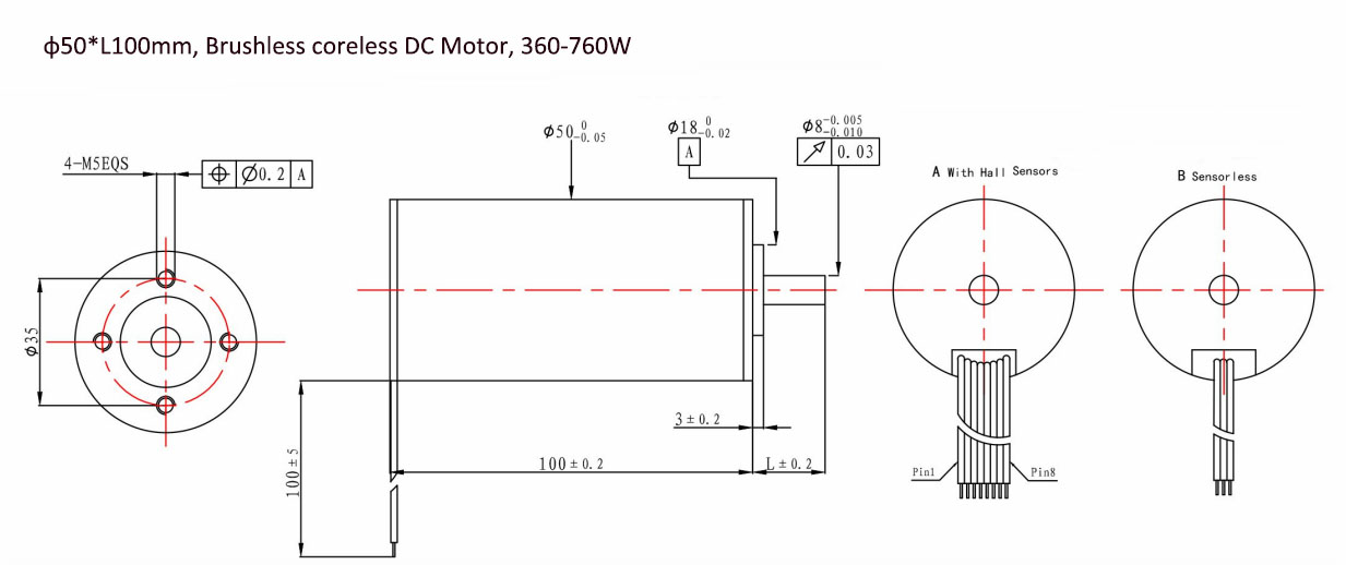 мотор 7190rpm DC Coreless чашки 520W 24V неубедительный для Maxon EC50