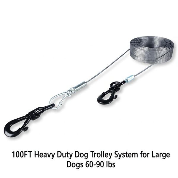 Heavy Duty 100FT PVC Coated Dog Trolley System for Large Dogs - Outdoor Pet Tethering System