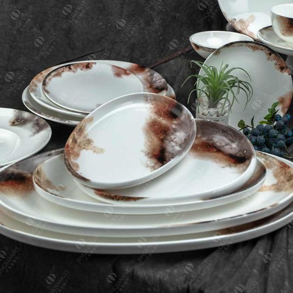 Odorless Ceramic Dinner Plate Oval Fish Serving Plate