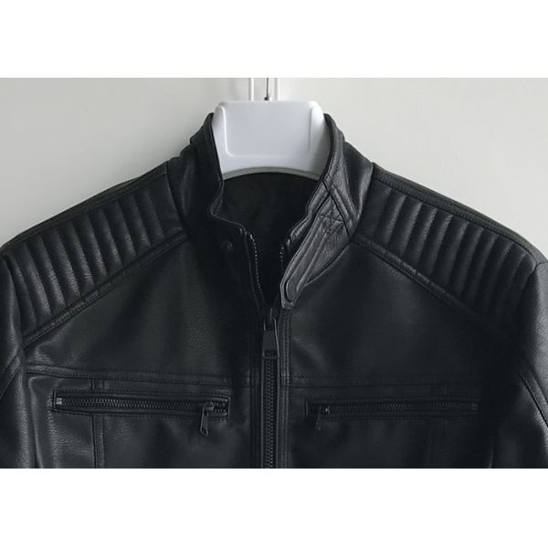 Solid Color Mens PU Jacket , Casual Style Fashion Pu Faux Leather Jacket Coat