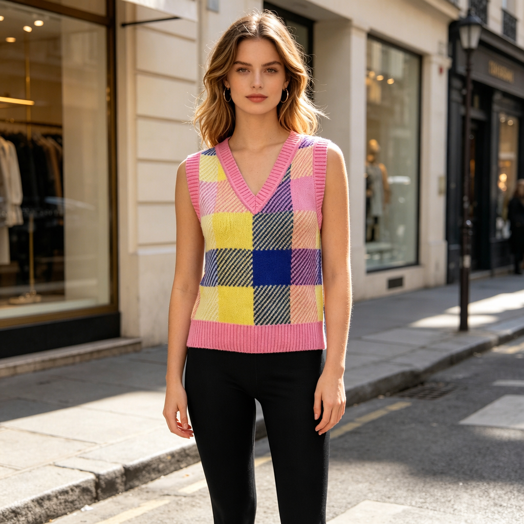 Custom 100% Cotton Anti-shrink Knitwear Vest for Women with 7 GG Knitted Sweater