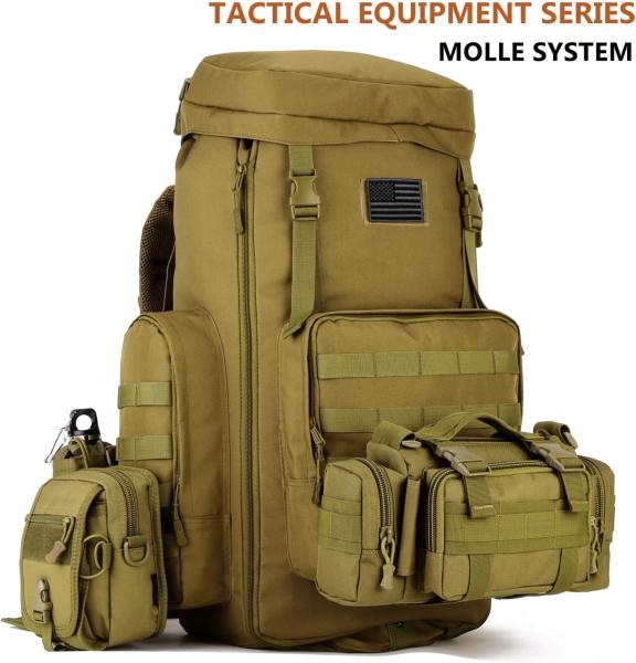 Tactical Military Army Backpack, Tactical Hiking Daypack 70-85L Military MOLLE Assault Backpack Army Traveling Campi
