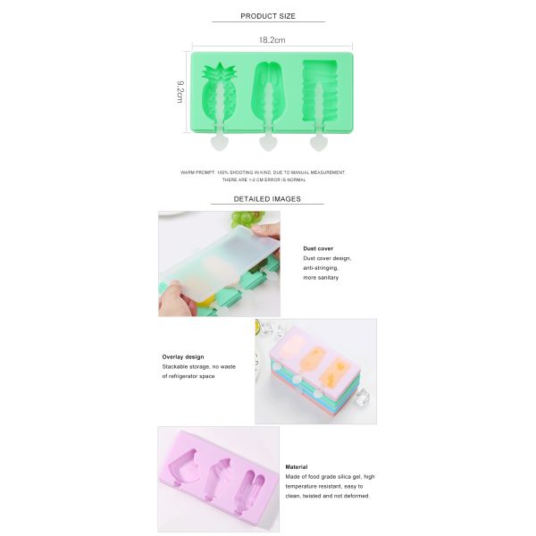 Многофункциональные 3 подноса куба льда силикона полостей для мороженого