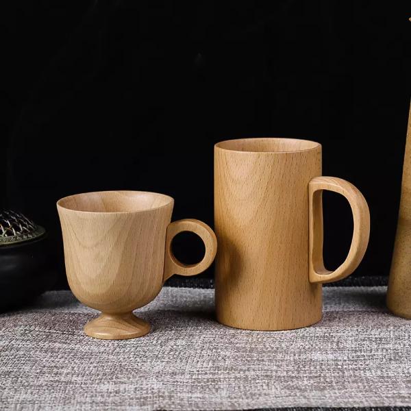 Wooden Cup with Handle Japanese Style Wooden Mug Wooden Drinking Beer Coffee