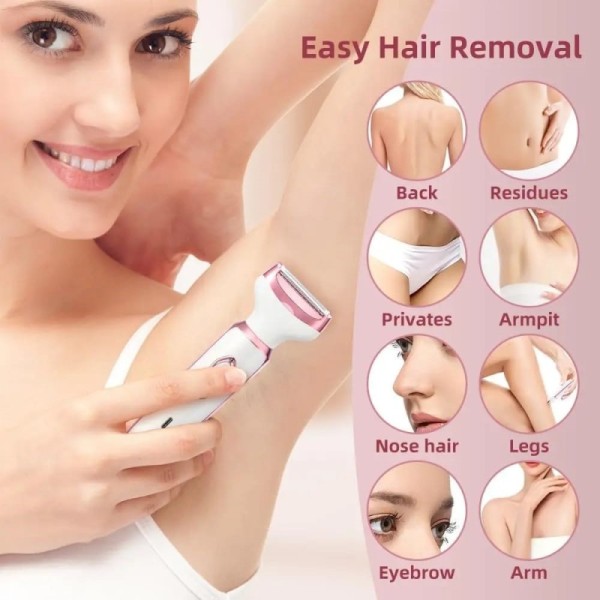 4-in-1 Rechargeable Rotating Disc Electric Razor Women Painless Grooming Kit-Portable Plastic Household Travel Use English