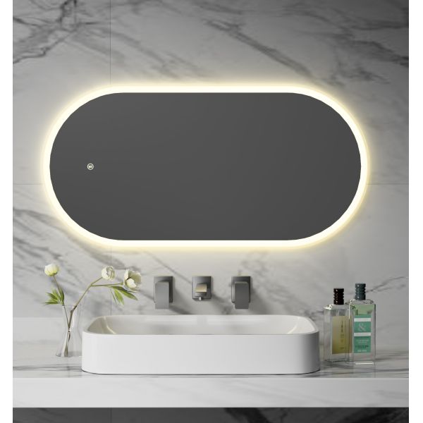 Control de doble toque Espejo de baño LED inteligente con función anti niebla con atenuación sin pasos