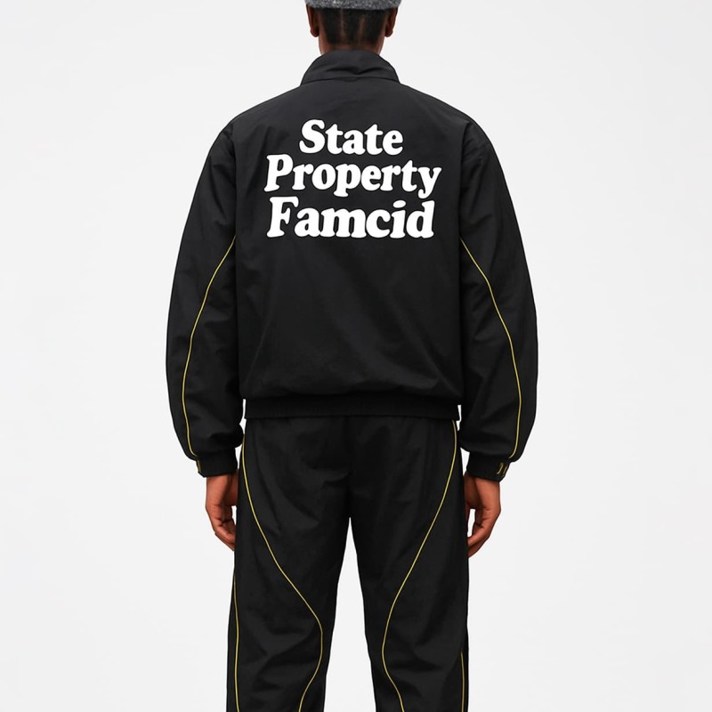 Custom Puff Print Zip Up Track Jacket Contrast Piping Streetwear