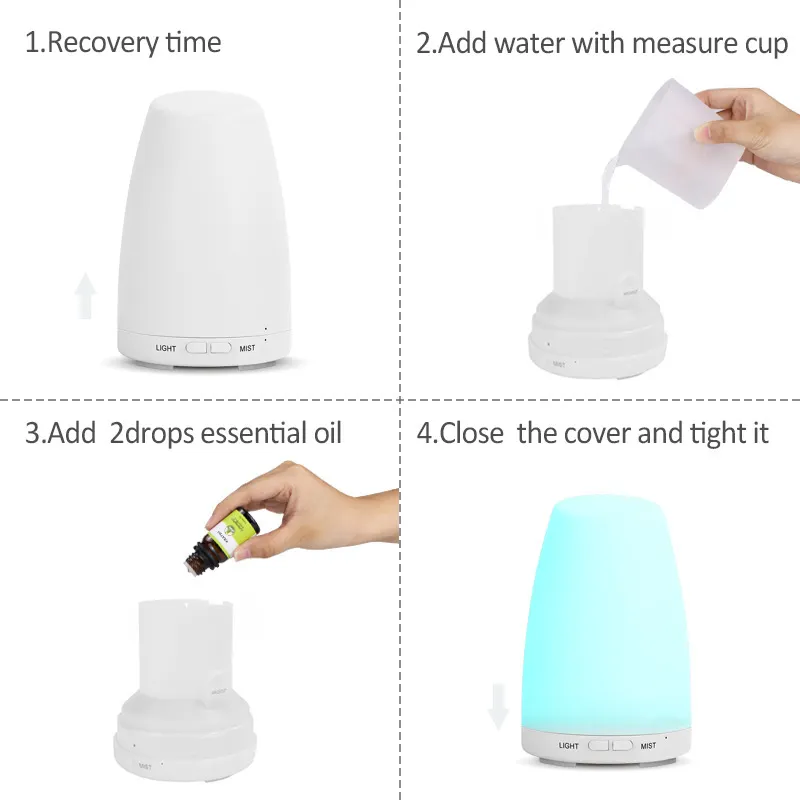 Urpower 100ml Ultrasonic Aroma Essential Oil Diffuser with 7 Color LED Lights US Plug Humidifier for Household
