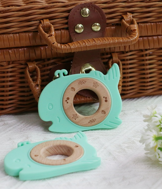 Силиконовый детский зуб без BPA с деревянным кольцом