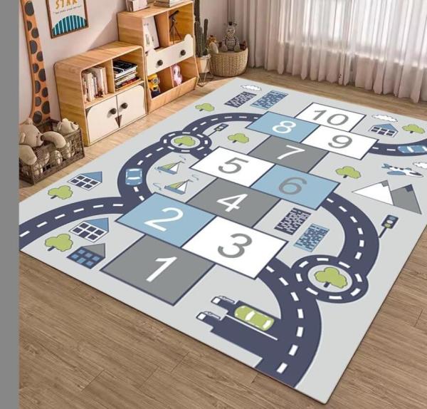 Cartoon Track Traffic Map Carpets For Living Room Floor, Children Playroom Rug