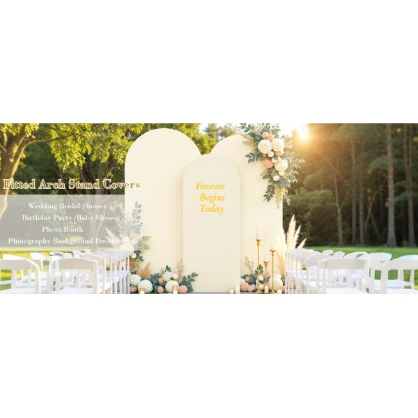 3 Piece Beige Arch Covers Set, Arch Backdrop Cover Spandex Wedding Arch Stand Covers