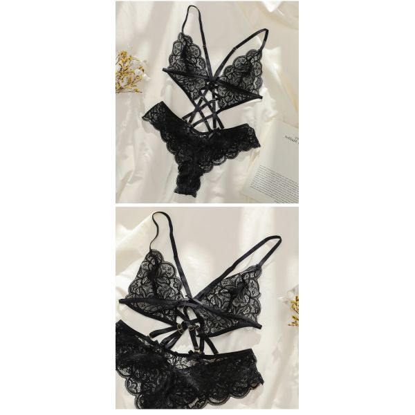 Wholesale Women  Lace Sexy Bra Set Beautiful Back Cross Lingerie Sexy Ladies One-piece Underwear Set
