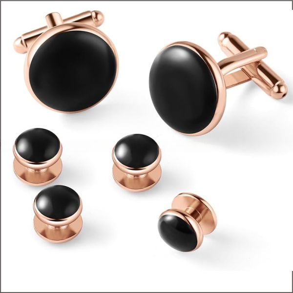 Brass Mens Cufflinks And Studs Set For Tuxedo Formal Kit Business Wedding Shirt