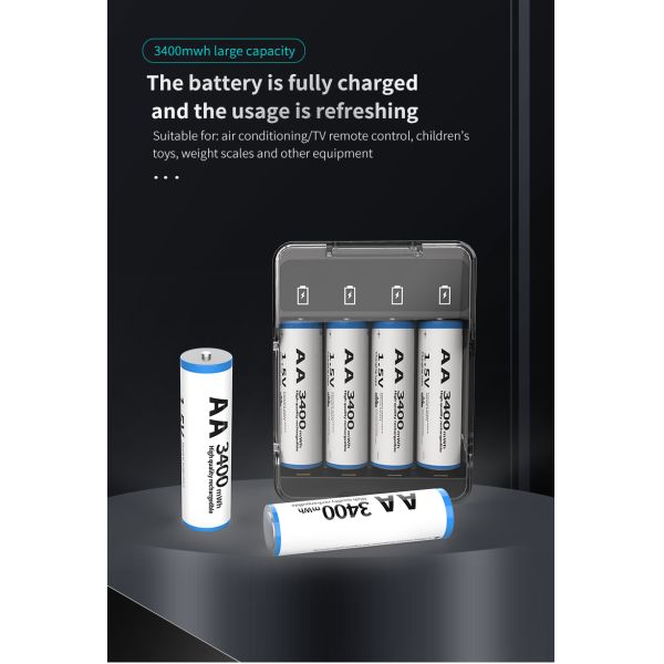 Lightweight AA Rechargeable Batteries Lithium Battery Pack With 1000 Cycle Life And Charging Stand