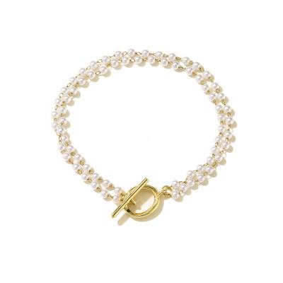 OEM 18k Gold Bracelet Imitation Pearl OT Button Charm Bracelet