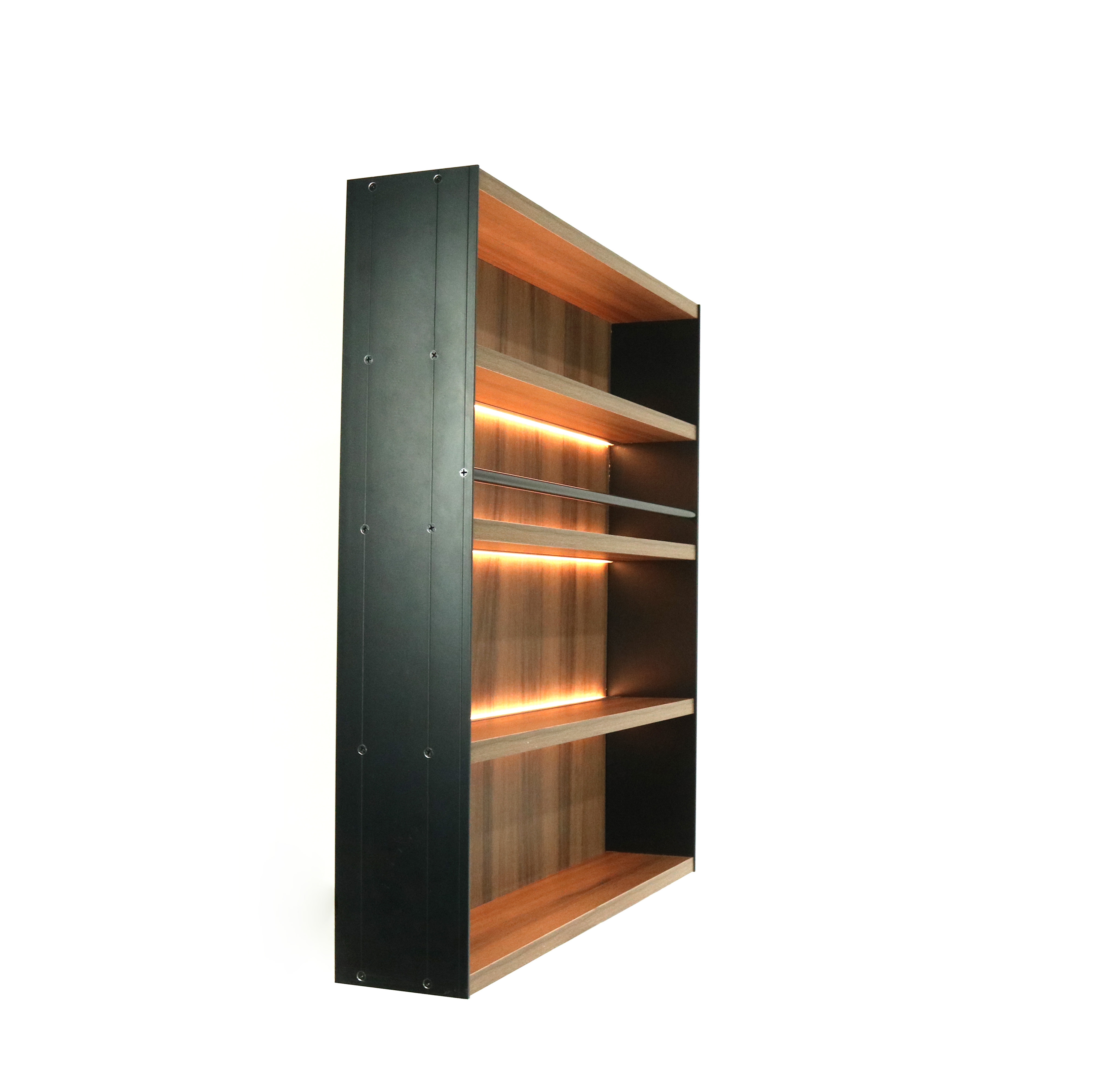 Italian Luxury Modern Kitchen Cabinet with LED Light MDF Storage Shelf Spice Rack Wooden Aluminum Panel