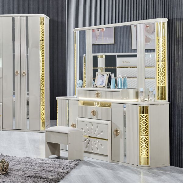 Modern Luxury Villa Wood Frame King Size Bed Home Royal Classic Wooden Queen Double Leather Full Bedroom Furniture Set