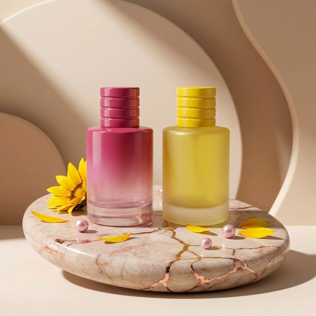 Empty Glass Perfume Bottles 50ml Cylinder Spray Magnetic Cap Crimp Neck