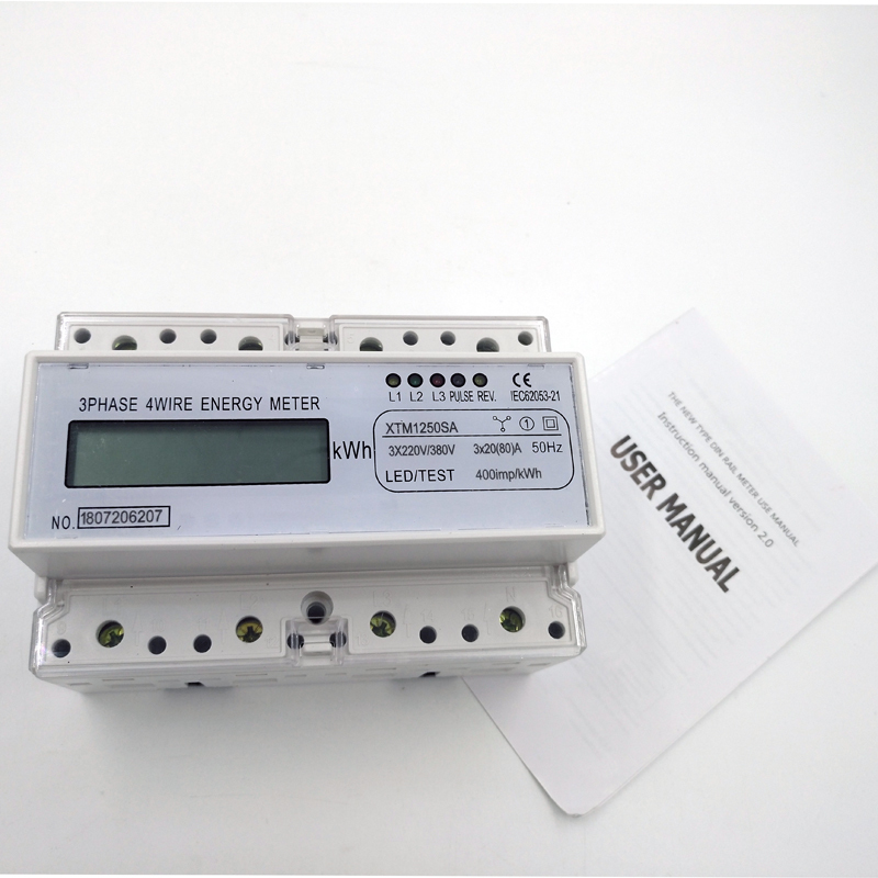 3 Phase 4 Wire  Energy Meter XTM1250SA Series DIN Rail Type Digital  KWH Meter 3*10(40)A 380V