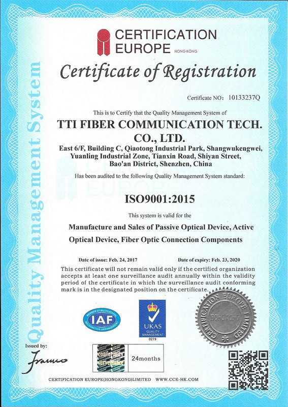 TTI Fiber Communication Tech. Co., Ltd. Сертификации