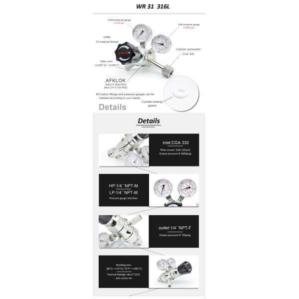 Регулятор давления 2 этапа регулятора давления воздуха высокого давления нержавеющей стали с клапаном сброса