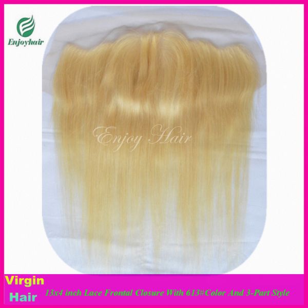 7A malaysian virgin hair 3-part lace frontals 13''x4'' ,613# color straight hair closure