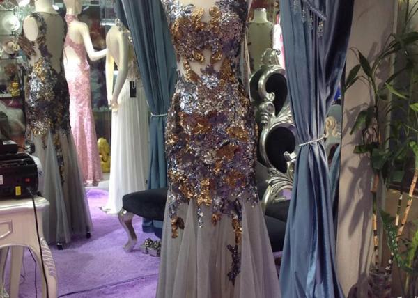 Floor Length Long Sequin Mermaid Dress Sleeveless Special Color Tulle Fabric