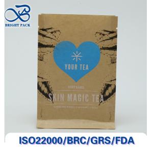 Sacs en papier kraft à huit côtés pour l'emballage de thé, recyclables et compostables, avec impression et tailles personnalisables.