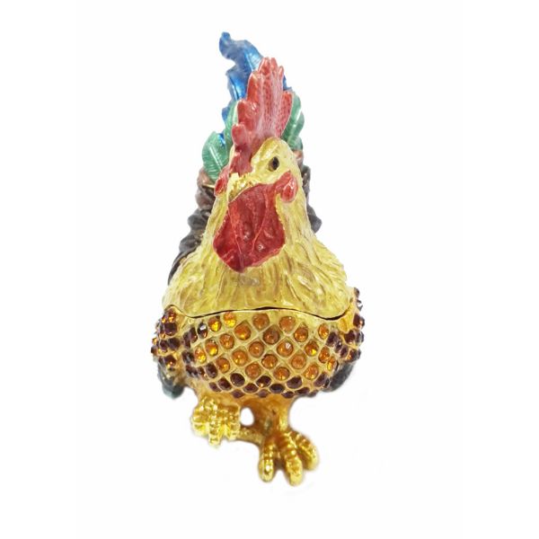 Metal enamel beautiful rooster figure status jewelry box for cock year gifts