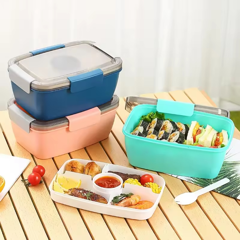 BPA Free Rectangular Plastic Salad Container Set With Ice Pack for Adult Meal Prep