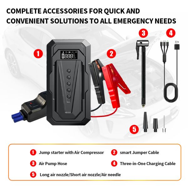 6000MAh 12V Digital Portable Tire Inflator 150psi ABS 2 In 1 Air Compressor Jump Starter Jump For Car