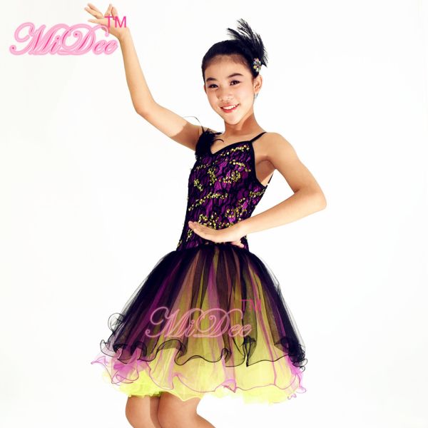 Ballet Dance Competition Costumes Tutu Dress Competition Sequined-Lace Tutus Rainbow Tutu Costume