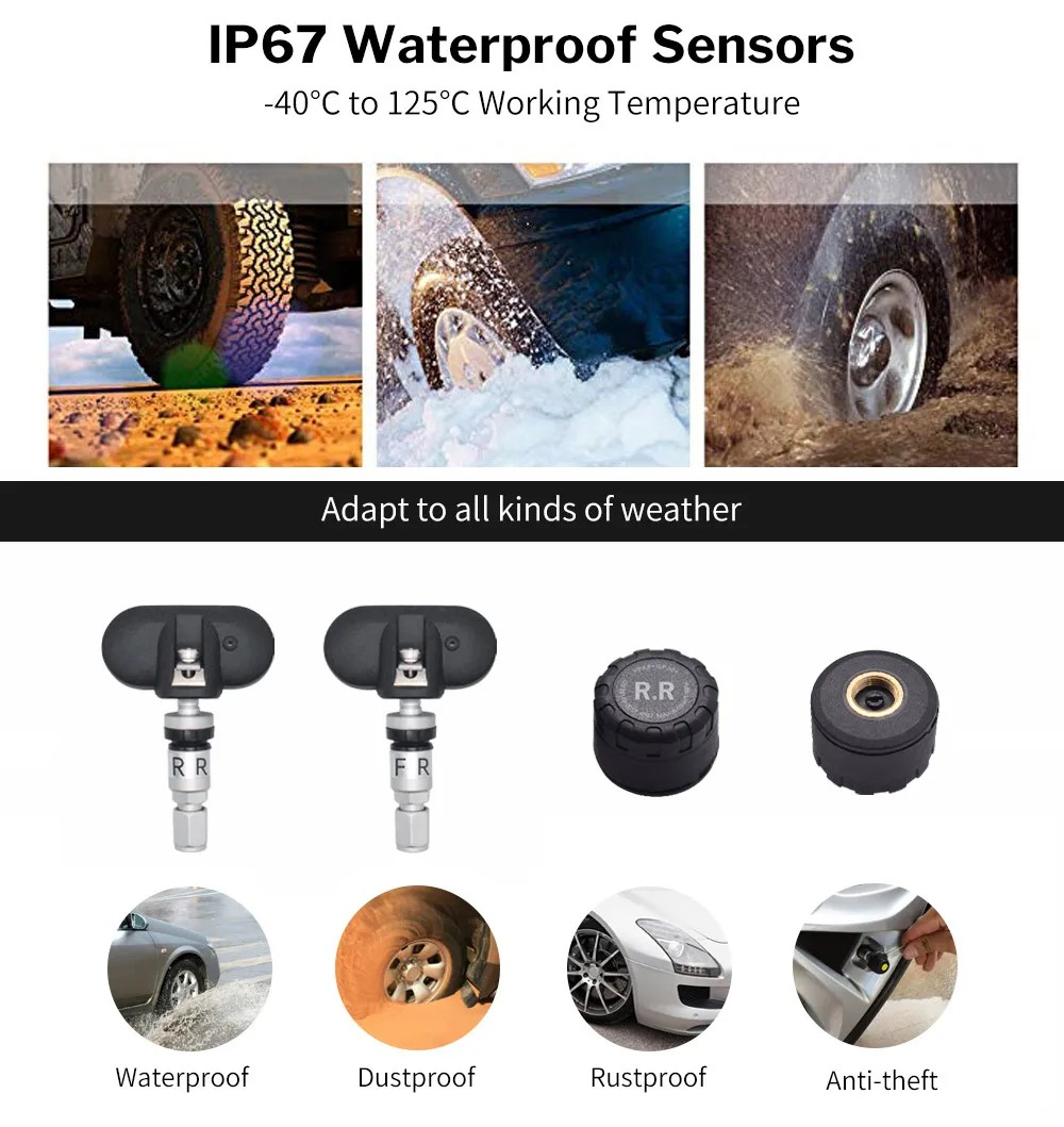 MY77T Solar Car TPMS Monitoring Tire Pressure 433MHz External Sensor