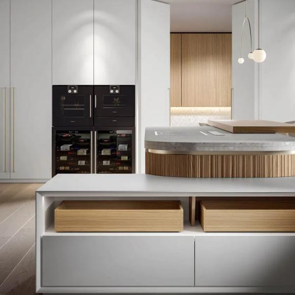 Free Design Modern Kitchen Cabinet With Glass Door Natural Oak Wood Matt Lacquer Kitchen Cabinet