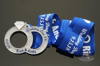 Wedding Day 5K Running Metal Medal With Soft Enamel And Glitter Colors , Printing Ribbon