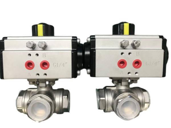 1 DN25 Stainless Steel T-Port Air Actuated Ball Valve with 1000 PSI Pressure Rating