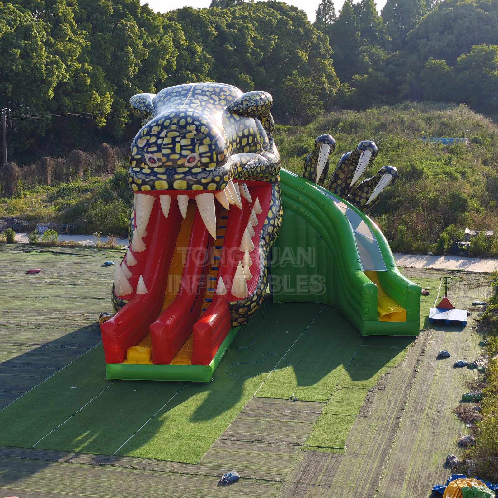 Commercial Giant Crocodile Inflatable Slide with Open Mouth Entrance and Safety Side Walls for Parks Events and Rental Business
