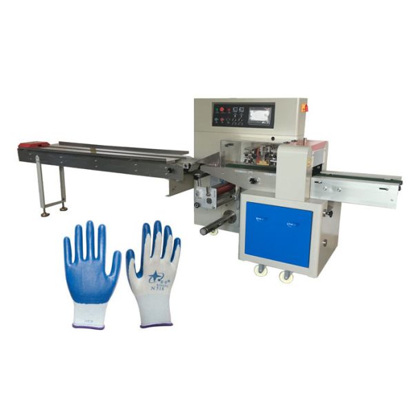 Waterproof Gloves Packing Machine , PLC Controller Flow Wrap Packing Machine